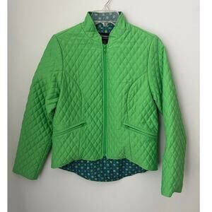 J. Peterman Quilted Jacket Coat Green Equestrian Preppy Old Money Size Small